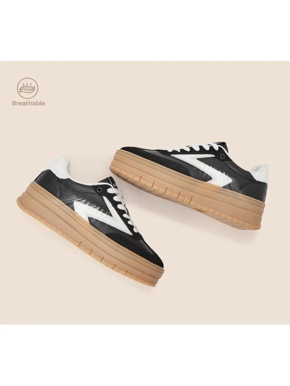 🆕Women's Black White Platform Sneakers Gum Thick Sole Tennis Walking Shoes